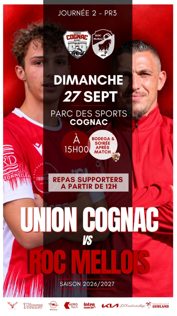 Affiche du match de rugby du 27 septembre 2026 à 15 heures au parc des sports de Cognac. - Agrandir l'image, fenêtre modale