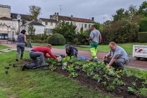 Les agenst des espaces verts travaillent dans le jardin public.