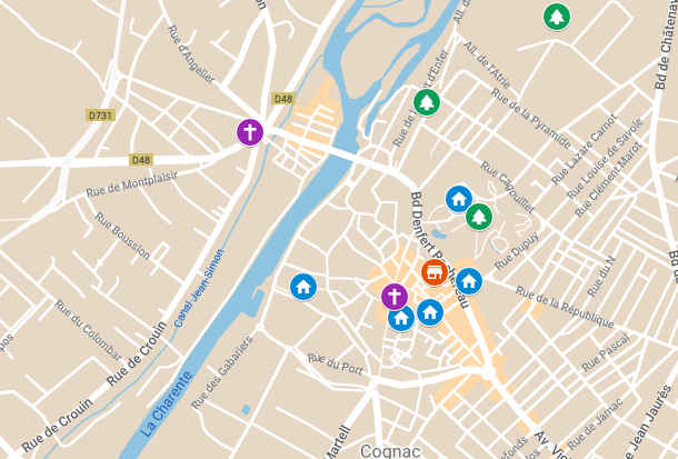 Plan des points de fraicheur à Cognac