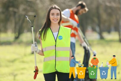 Jeunes gens qui ramassent des déchets dans la nature - Agrandir l'image, fenêtre modale